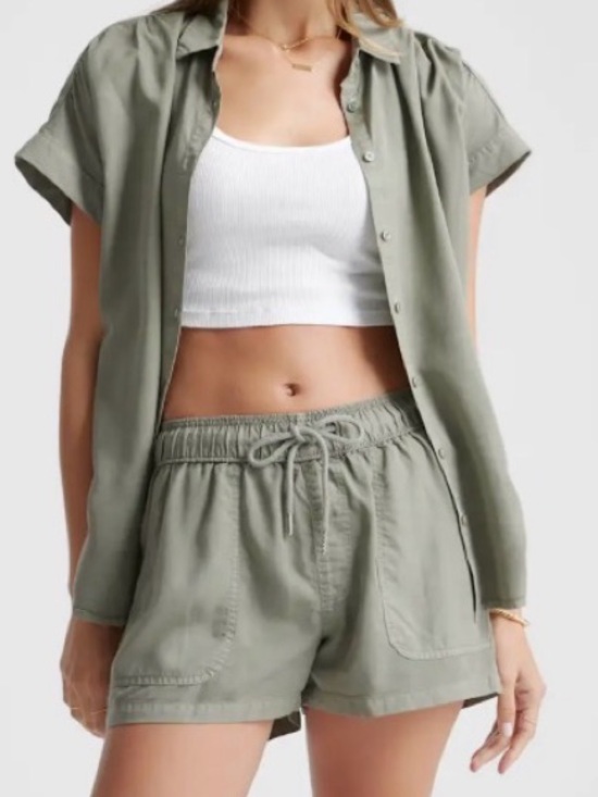 Quince Tops - Quince Vintage Wash Tencel Camp Shirt Olive Green Size L